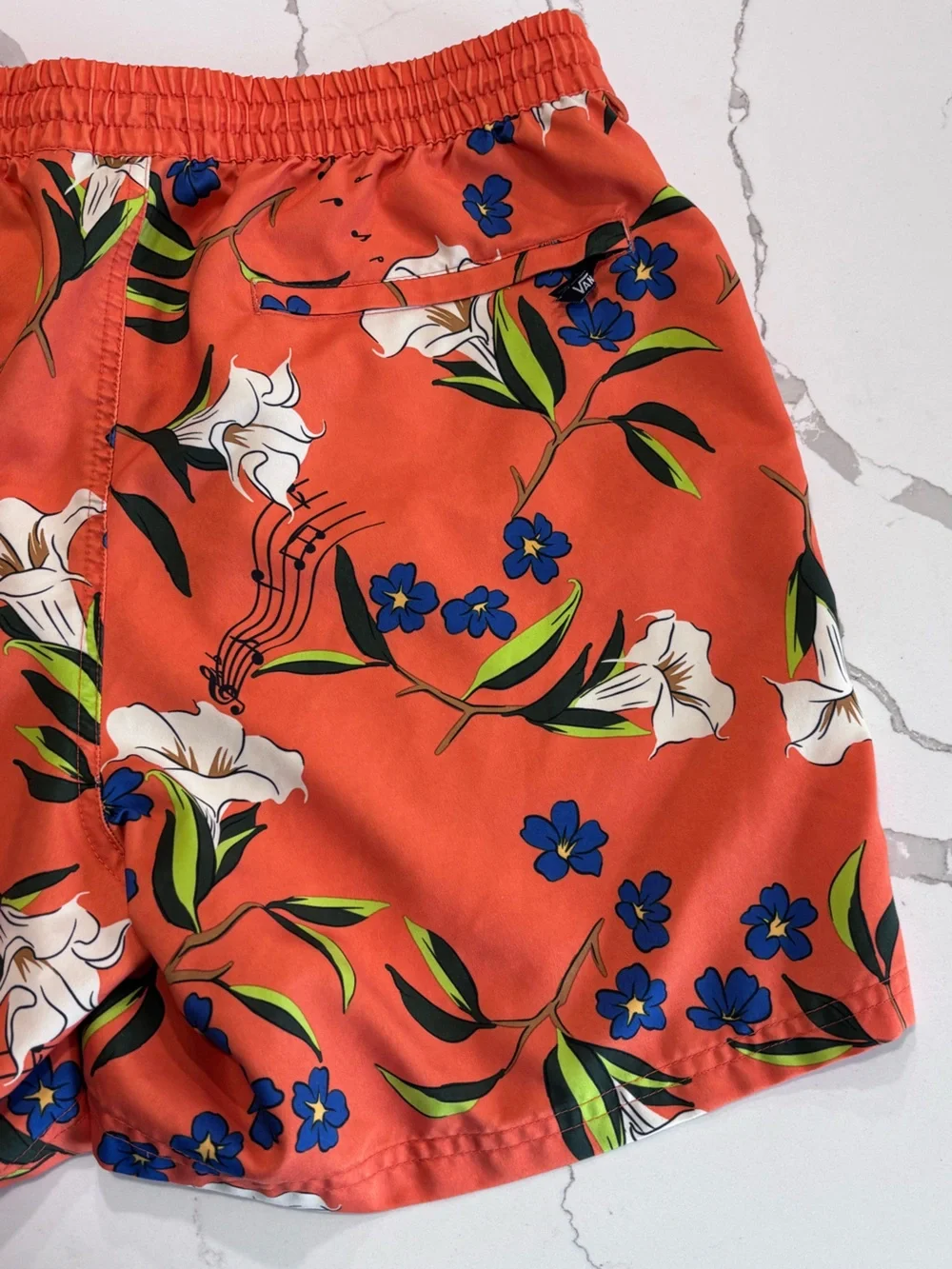 Vans Primary Floral Volley Board Shorts Orange Swim Trunks Blue White Mens Large